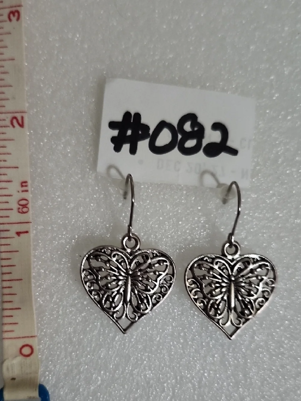 Hand Crafted Silver Heart Butterfly Filigree Earrings
